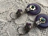 Antique French Ornate Silver + Gold Tone Amethyst Turquoise Pierced Earrings