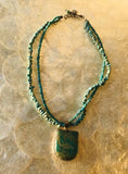 Vintage Artisan Green Blue Turquoise + Sterling Silver Necklace