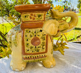 Vintage Hand Painted Large Ceramic Elephant Art Statue Plant Stand Holder