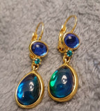 Joan Rivers Tear Drop Dangle Pierced Earrings Blue Non Precious Stone Gold Tone