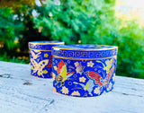 Vintage Metal Enamel Cloisonne Blue Butterfly Floral Motif Trinket Jar Box Set 2