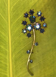 Vintage Austrian Gold Tone Arora Borealis Blue Iridescent Flower Pin Austria