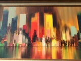 Original James Sherman Colorful Abstract Art City Oil Painting Signed Certified