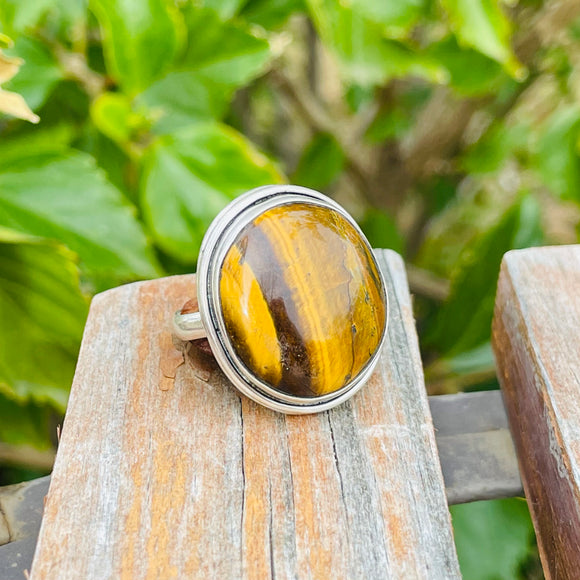 Sterling Silver 925 Tigers Eye Statement Ring Size 7 Weighs 8.1g