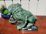 Chinese Verdigris Patina Bronze Metal Animal Fengshui Foo Fu Dog Lion Statue