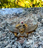 Silver & Gold Tone Metal Military Eagle Star Red Blue Yin Yang Enamel Badge Pin