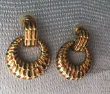 Vintage Joan Rivers Gold Tone Brown Orange Green Enamel Pierced Hoop Earrings