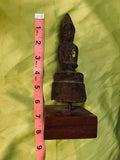 Antique Spiritual Deity Seated Buddha Relic Thai Temple Piece Mounted on Wood