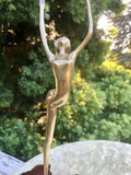 Vintage Brass Woman Ballet Dancer Art Sculpture Statue Decorative Figurine Wood