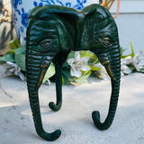 Vintage Green Metal 3 Footed Trunk Elephant Head Candle Holder Ashtray