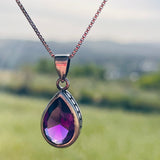 Sterling Silver 925 Amethyst Stone Tear Drop Pendant Box Chain Necklace 4.4g