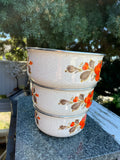 Vtg Sanko Ware Show Pans Nesting Mixing Bowls Enamel Metal Orange Poppy Set Of 3