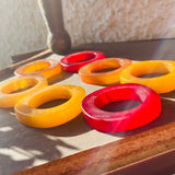 Vintage Bakelite Red Orange Yellow Set of 7 Napkin Rings Holders Lot
