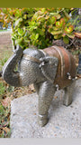Large Vintage Wood Copper Brass Silver Tone Metal Artisan Handmade Elephant Art