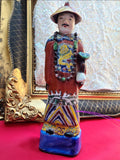 Vintage Chinese Signed Folk Art Handpainted Multicolor Porcelain Man Figurine