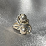 Unique Double Round Ball Swirl Solid Sterling Silver 925 Vintage Ring 6g Size 8