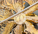 Topazio Portugal Sterling Silver 925 Ornate Filigree Flower Brooch Pin 7.38g