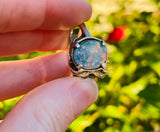 Vintage Sterling Silver Signed 925 Fire Blue Opal Stone Flower Ring 5.6g Size 8