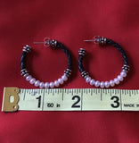 Sterling Silver Pearl + Black Leather Hoop Pierced Earrings