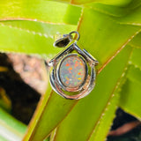 Vintage Sterling Silver 925 Modernist Rainbow Fire Opal Charm Fine Pendant 3.3g