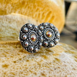 Vintage Bali Sterling Silver 925 Gold 2 Tone Ornate Sun Round Post Earrings 5.5g