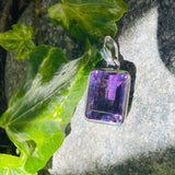 Vintage Sterling Silver 925 Amethyst Rectangle Faceted Gem Stone Pendant 7.2g