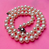 Signed CN Sterling Silver 925 Cultured Fresh Water Pearl Necklace Hand Knotted