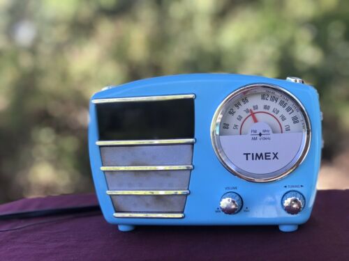 Timex Retro Chrome Radio Alarm Clock EUC Aqua Blue