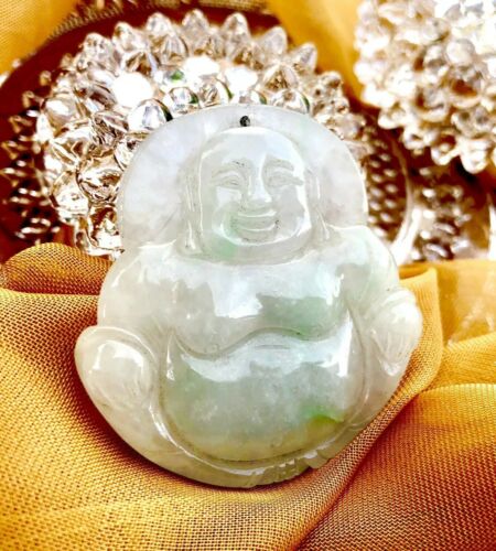 Rare Vintage Grade A Icy Translucent Jadeite Jade Carved Buddha Pendant Tested