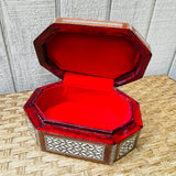 Vintage Moroccan Inlaid Mother of Pearl Wood Ornate Wood Decor Trinket Box