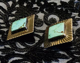 Vintage Sterling Silver Turquoise Square Modernist Earrings