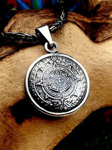 Sterling Silver 925 Mexico TR-142 Sun Face Mayan Aztec Calender Necklace