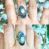Antique Art Deco Sterling Silver Marcasite Black Onyx & Opal Stone Ring Size 7