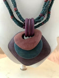Vintage Hand Painted Purple Pink Blue Wood Beaded Statement Necklace