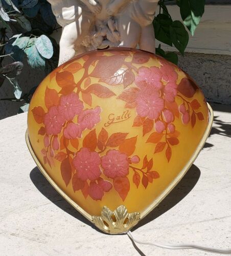 Rare Galle Light High Quality Repro Tip Cameo Art Glass Floral Leaves Wall Lamp