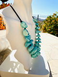 Large Statement Chunky Blue Teal Faux Turquoise Stone Necklace