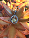 Vintage Sterling Silver 925 Italy Faceted Citrine Halo Cubic Zirconia Necklace