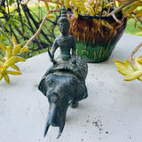 Antique Bronze Verdigris Mixed Metal Tribal Warrior Elephant Art Figurine Statue