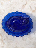 Cobalt Blue Vintage Glass Sleeping Cat Nesting Kitten Candy Trinket Dish
