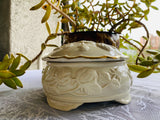 Vintage White Ivory Rose Flower Gold Trim Lid Porcelain 2 Piece Container Box