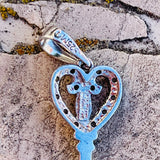 Vintage Sterling Silver Signed 925 M Stone Key to my Heart Pendant 1.2g