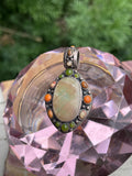 Old Sterling Silver 925 Abalone Multi Stone Orange Green Turquoise Pendant 7.4g