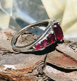 Vintage Sterling Silver 925 Red Spinel Oval + 6 Round Stone Ring Size 9