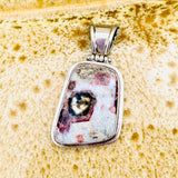 Vintage Artisan Abstract Pink Tourmaline Quartz Gem Stone Hinged Pendant 19.3g