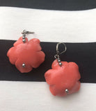 Sterling Silver Posts Ornate Coral Red Orange Rose Pierced Earrings
