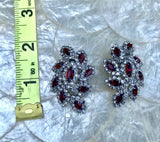 Vintage Signed Kenneth Lane Clear + Red Rhinestone Clip On Earrings
