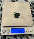 Vintage Sterling Silver 925 Flower Cluster Floral Turquoise Stone Ring Size 6