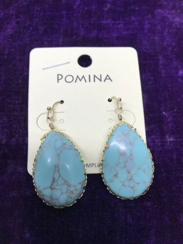Large Turquoise Teardrop Pomina Hand-Crafted Gold Wire Wrap Stone Earrings