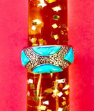 Antique 925 Sterling Silver Turquoise + Diamond Ring Size 6