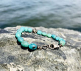 925 Sterling Silver And Turquoise Stones Clasp Bracelet